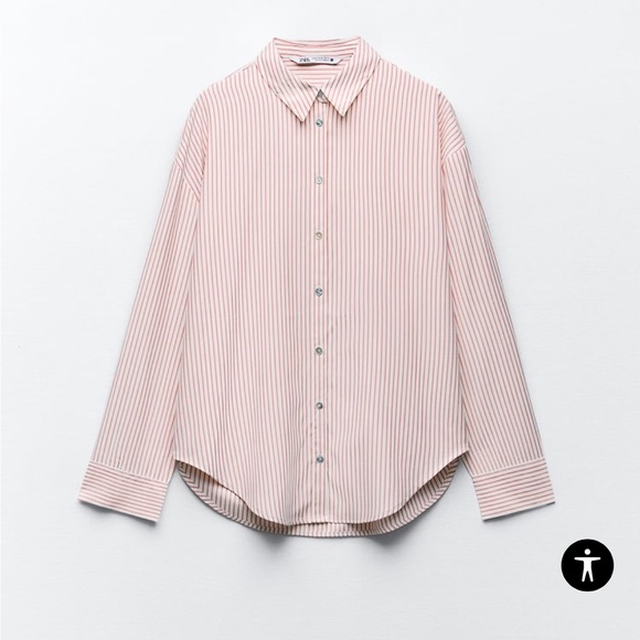 Zara pin-striped white and pink button-down shirt size M - Picture 6 of 10
